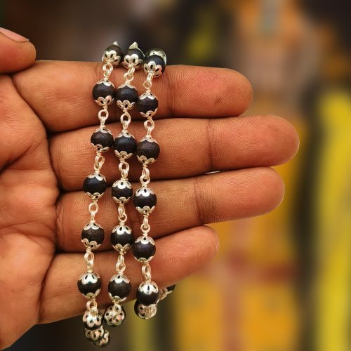 Mahadev Puja Store 100% Original Karungali silver Mala 8MM