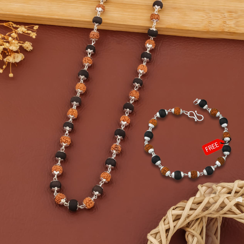 Buy 1 Get 1 Free – German Silver Karungali Mala + Rudraksha Mala, with a Free Lab-Certified Bracelet (7mm, 54 Beads)